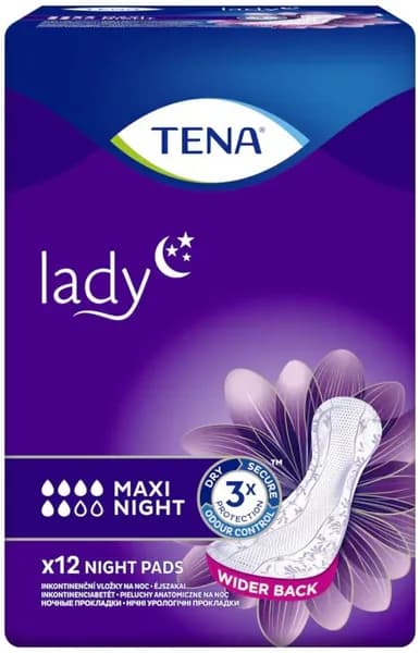 TENA Lady Maxi Night, прокладки для ночного мочевого пузыря, 6 капель, 12x3(36) шт.