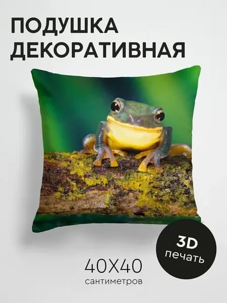 Подушка декоративная, 40x40см Животные лягушка яркий