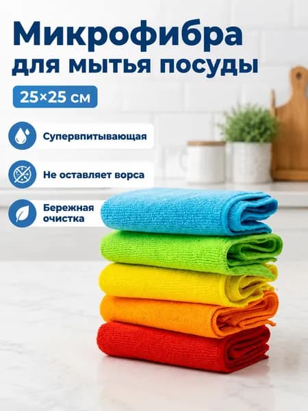 Тряпка для мытья посуды из микрофибры 25 25 см, универсальная кухонная салфетка для чистки посуды и поверхностей