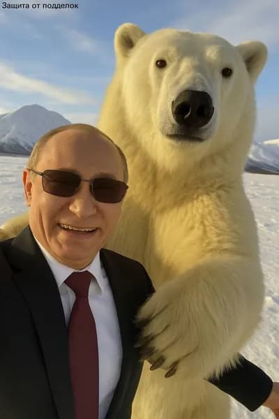 Табличка Путин "Путин с Полярным Медведем на Северном Полюсе", ретро стиль, металл, декор для Любителя Абсурдных Политических Мемов, 20х30 см.
