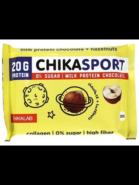 Шоколад протеиновый Chikasport молочный с фундуком, 100г