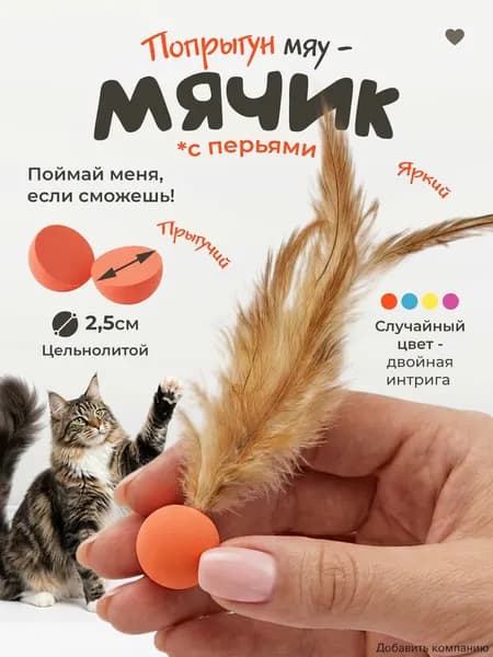 Игрушка для кошек / МЯЧИК попрыгунчик с перьями