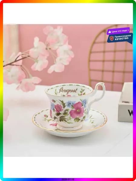Чайная пара Royal Albert Flower of the Month, костяной фарфор, малиновая, 2 предмета
