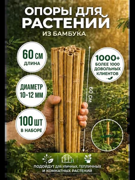 Опора для растений и цветов колышки бамбук 60 см, 100 шт