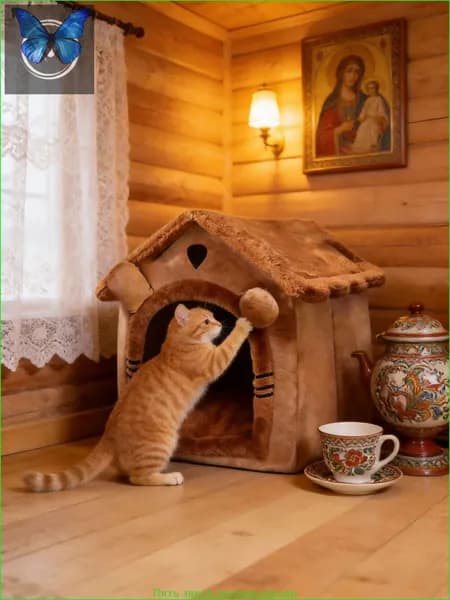 Домик/лежанка для кошек, изготовленная из высокоэластичного хлопка, удобная и не деформируется, подходит для игр и сна круглый год.