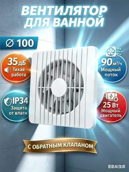 вытяжка для ванной,бесшумный, монтаж без сверления, для ванной и туалета, защита от влаги IPX4 25 Вт, 82 м/ч,