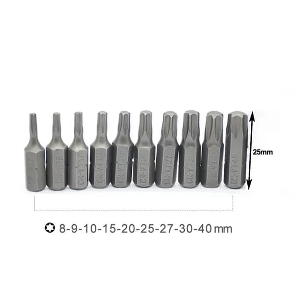 10шт для Отвертки Torx Набор Бит 1/4 дюйма С Шестигранным Хвостовиком T8-T45 Отвертки 25 мм