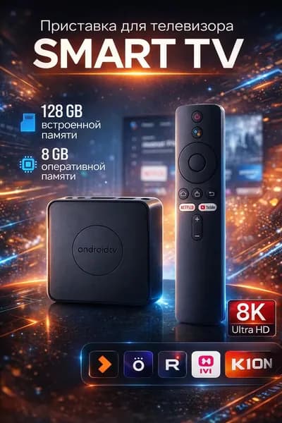 Смарт ТВ приставка для телевизора Андроид Wi-Fi, приставка для цифрового тв с пультом / медиаплеер