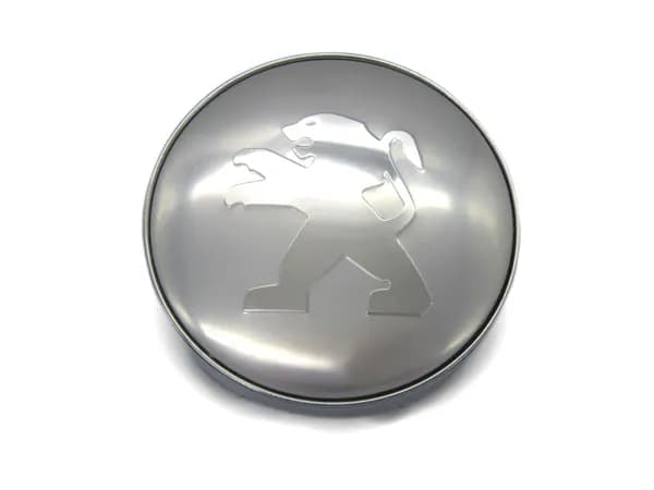 Колпачок заглушка на литой диск Peugeot silver/chrome logo 60/56/9 мм, 1шт.