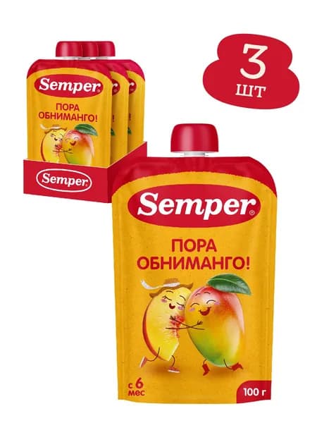 Фруктовое пюре Semper "Яблоко Манго Персик" (100 гx3)
