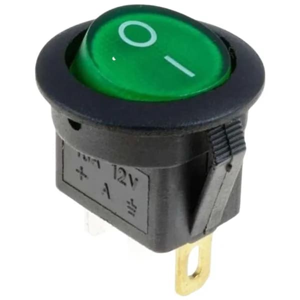 Кнопка Выключатель Клавишный Круглый Зеленая с подсветкой 12V/10A