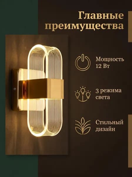 Люксовая золотая LED бра вертикальная.JAJC