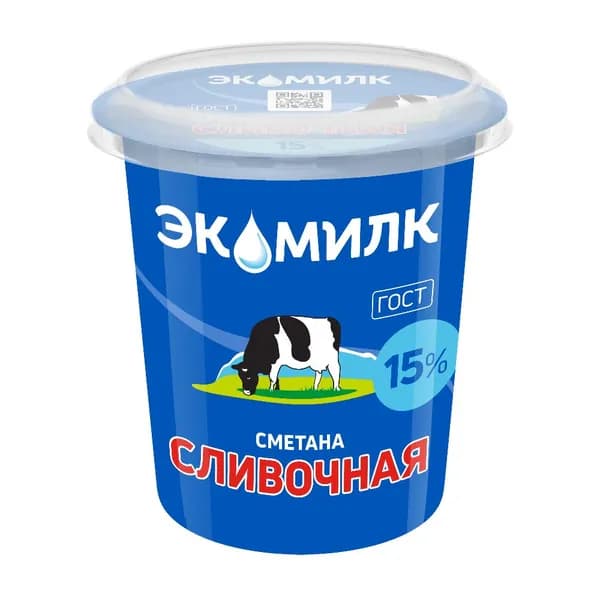 Сметана Сливочная 15% 300 г, Экомилк