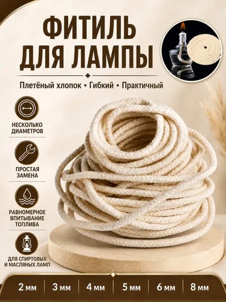 Хлопковый фитиль для спиртовки, 8 мм 3 м, для свечей и ламп
