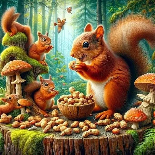 Диамантная картина Белка с арахисом 40 40 см, 5D, с резиновыми стразами
