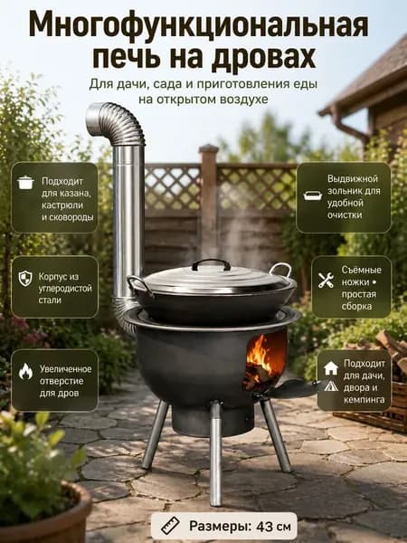 Компактная уличная печь на дровах для казана и сковороды, стальная, для дачи, сада и кемпинга