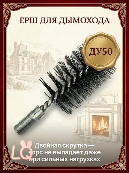 Ерш для чистки дымохода стальной 50 мм (резьба М12, жесткая щетина)