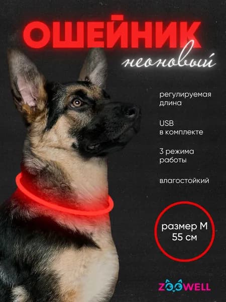 Ошейник Светящийся LED ZDK Zoowell Red 55 (красный, сплошной, 55 см)