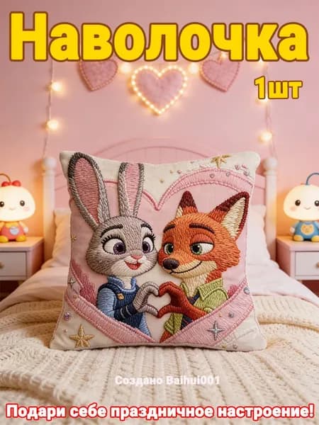 Наволочка 45x45 см 1 шт лён, светло-розовый, светло-коричневый лис, лисёнок