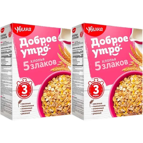 Хлопья Увелка 5 злаков 350 г, набор: 2 штуки