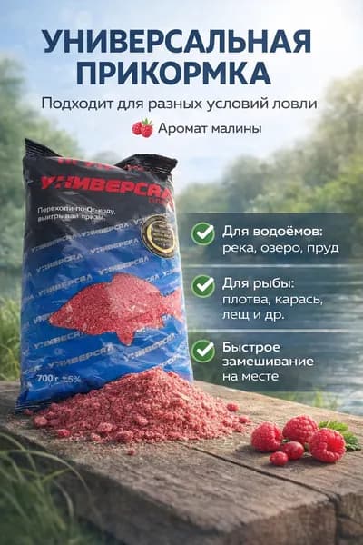 Прикормка для рыбалки Универсал Плюс Малина 700 г, универсальная прикормка для мирной рыбы