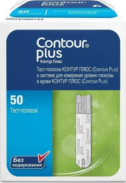 Тест полоски для глюкометра Контур Плюс (Contour Plus), 50 шт. (08.2027)