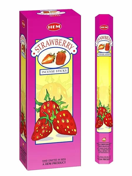 Благовония "Strawberry" 1_упаковка_20гр (ароматические индийские палочки ХЕМ для дома / аромапалочки HEM "Клубника", 20_шт)