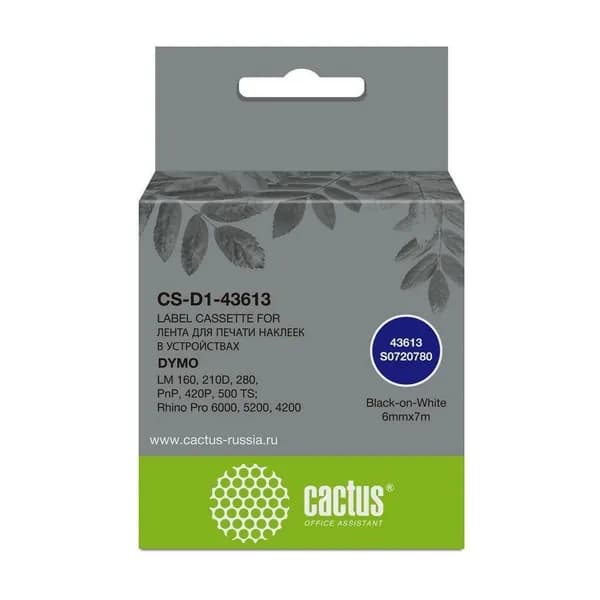 Картридж ленточный Cactus CS-D1-43613 черный на белом 6мм 7м