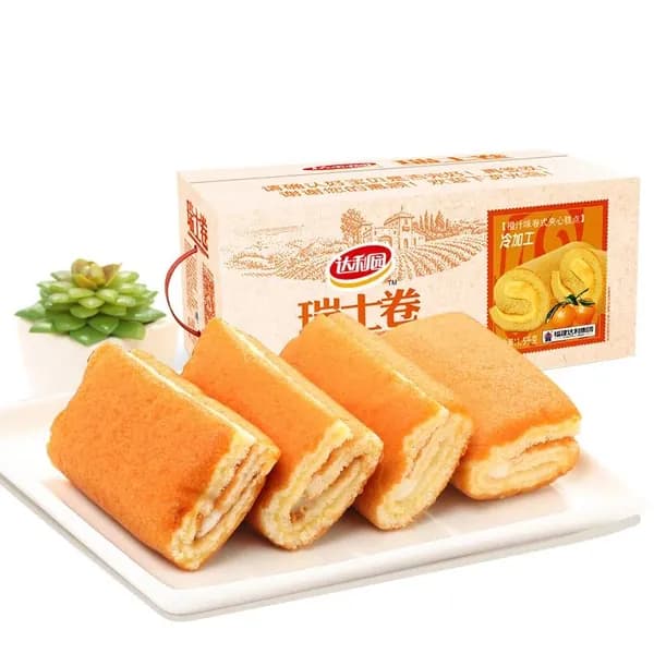 Рулеты Daliyuan Swiss Roll с кремовой начинкой, 5 штук общим весом 100 г, мягкая выпечка для быстрого завтрака