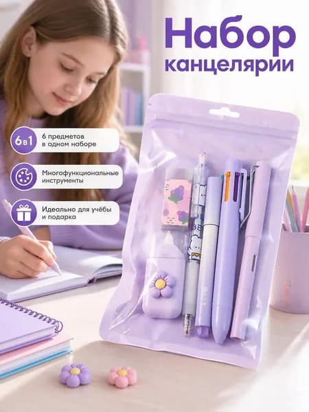Набор канцелярии для девочек, для мальчиков / подарочный канцелярский набор, 6 предметов
