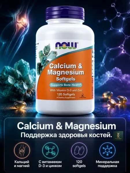 Кальций Магний Витамин Д3 Calcium & Magnesium with Vitamin D3 and Zinc 120 soft (Now)