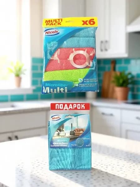 Салфетки микрофибра Мульти 32х32см, 6шт+салфетка для стекол