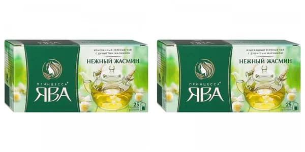 Чай зеленый в пакетиках для чашки Принцесса Ява Нежный жасмин, 25*2 г (комплект 2 шт.) 6002137