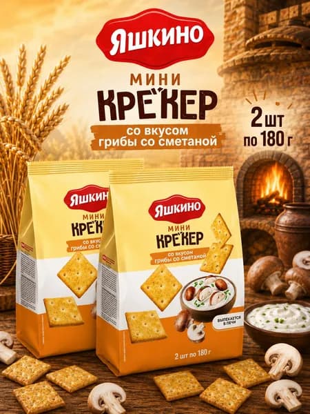 Яшкино, Крекер мини Грибы со сметаной, 2 шт х 180 г , Россия