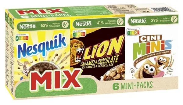 Готовый Завтрак Nestle Mix 6 Mini Packs/Нестле Хлопья Микс Набор 6шт 200гр (Великобритания)/Несквик-Лион-Сини Минис