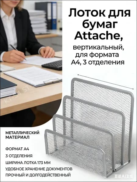 Лоток для бумаг вертикальный металлический 3 секции, органайзер сетка для документов и папок А4 на рабочий стол, черный