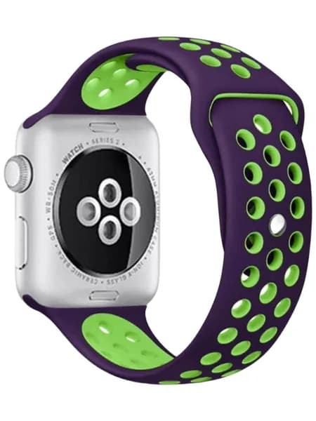 Силиконовый ремешок для часов Apple Watch 38/40/41 мм фиолетовый и салатовый (№15) / Ремешок на часы эпл вотч 38/40/41 мм, размер S