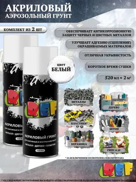 Аэрозольный грунт акриловый, белый, 2 шт