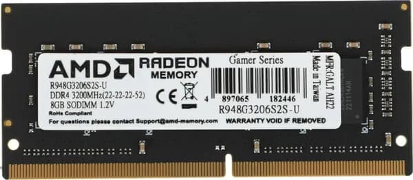 AMD Оперативная память DDR4, 3200 МГц, 1 x 8 ГБ (R948G3206S2S-U)