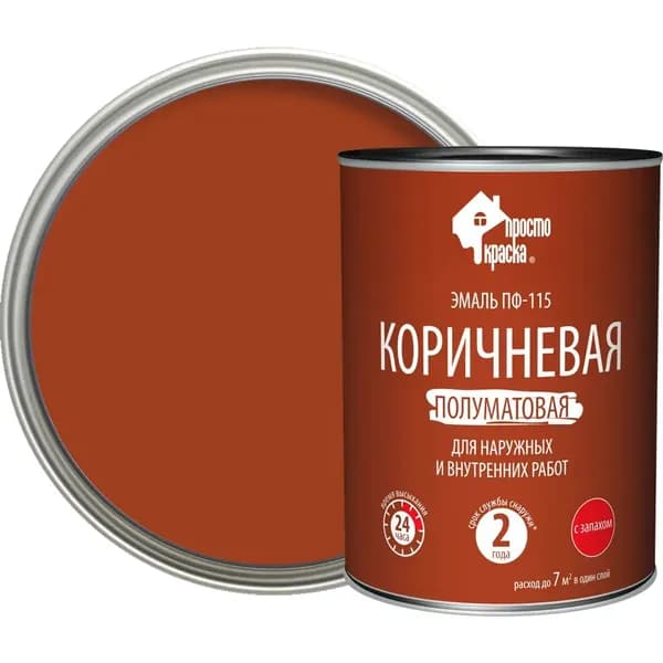 Эмаль Простокраска ПФ-115 полуматовая цвет коричневый 0.8 кг