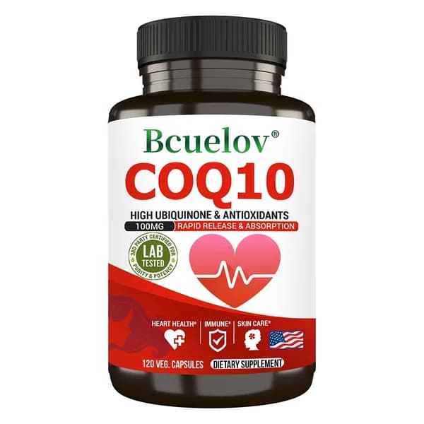 Капсулы Bcuelov с коэнзимом Q10, 100 мг коэнзима Q10, экстракт черного перца, 120 веганских капсул, поддерживают здоровье сердца и обеспечивают антиоксидантную защиту.