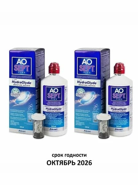 срок годности ОКТЯБРЬ 2026 2 шт Пероксидная система для ухода за контактными линзами AOSept-Plus с HydraGlyde 360ml