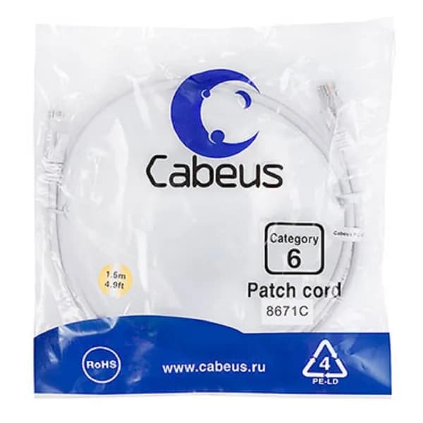 Cabeus Патч - корды сетевые, телефонные PC - UTP - RJ45 - Cat.6 - 1.5m - WH Патч - корд U UTP, категория 6, 2xRJ45 8p8c, неэкранированный, белый, PVC, 1.5м