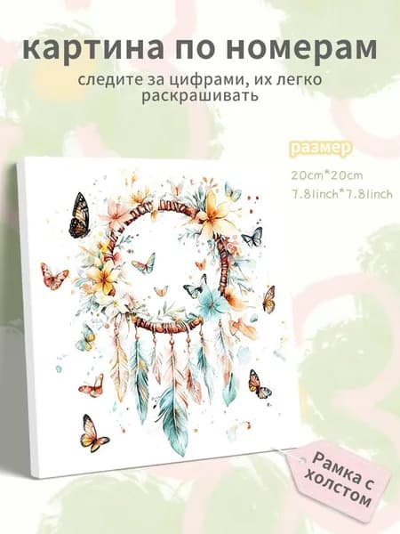 Картина по номерам на холсте с подрамником 20х20 "Красочный ловец снов в виде бабочки"