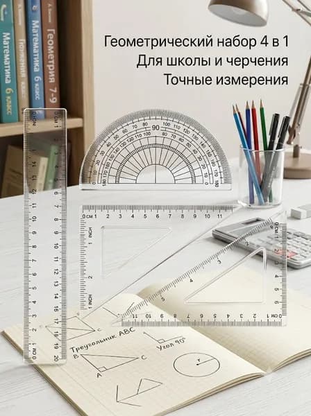 Набор прозрачных линеек для школы и учебы удобный комплект для черчения и геометрии