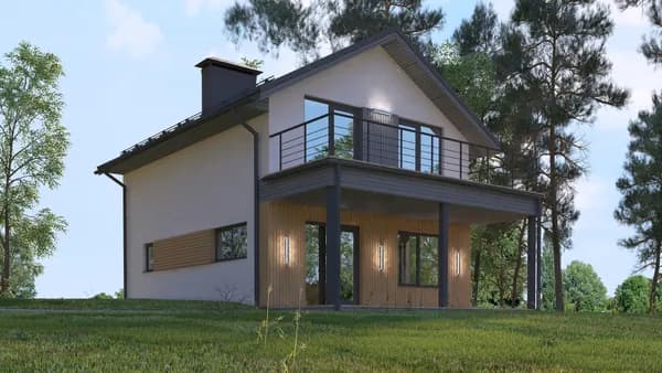 Проект двухэтажного дома под двускатной крышу