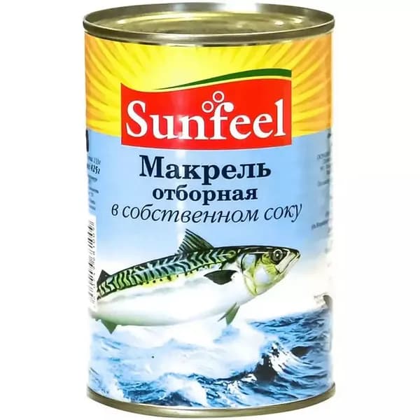 МакрельSUNFEEL Отборная в собственном соку 425г мет.банка