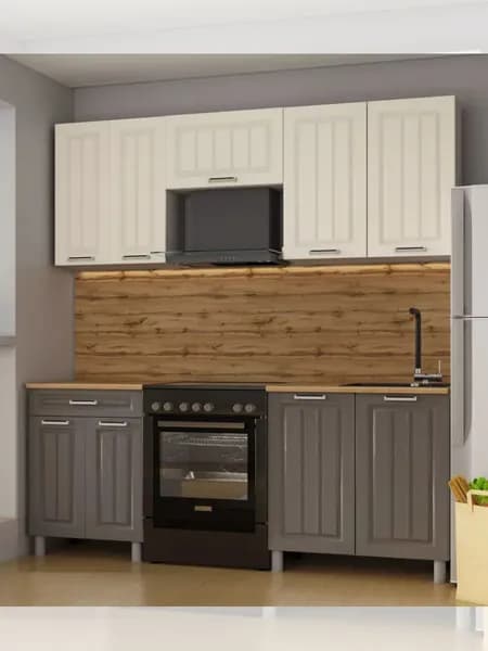 Кухонный гарнитур (кухня) Луксор 2.0 м с окапом, ЛДСП/МДФ, Белый/Клен кремовый/Клен серый, 2000х2160х430 ТЭКС