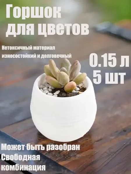 Горшок для цветов 0.2 л, 7 см, 5 шт, цвет белый