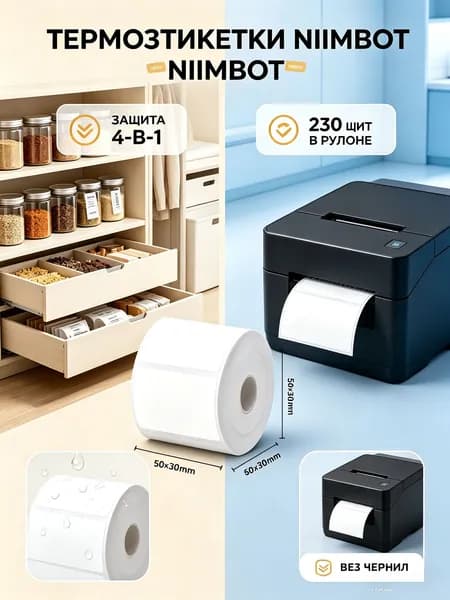 Термоэтикетки 50х30 мм для NIIMBOT B1/B21/B3S, Самоклеящаяся бумага 230 шт в рулоне-Этикетки для принтера, Водонепроницаемые.